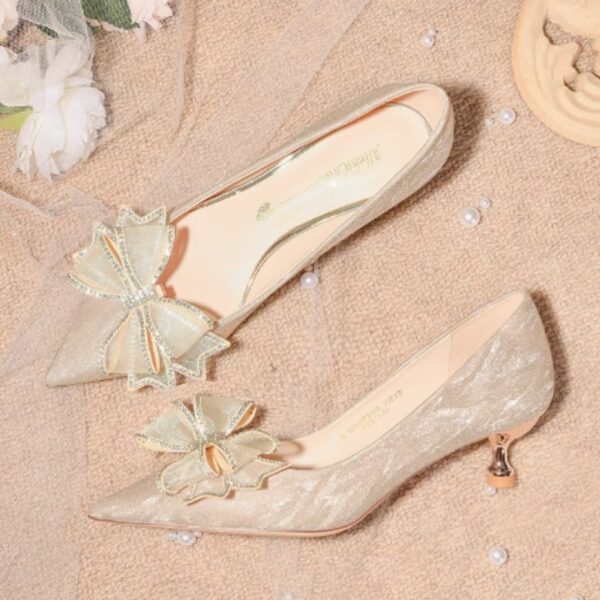 Sequined Champagne Crystal Shoes Pointed Stiletto Heel High Heels