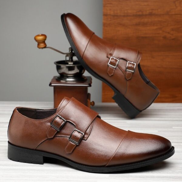Bergazi Men's Business Formal Pointed Buckle Leather Shoes
