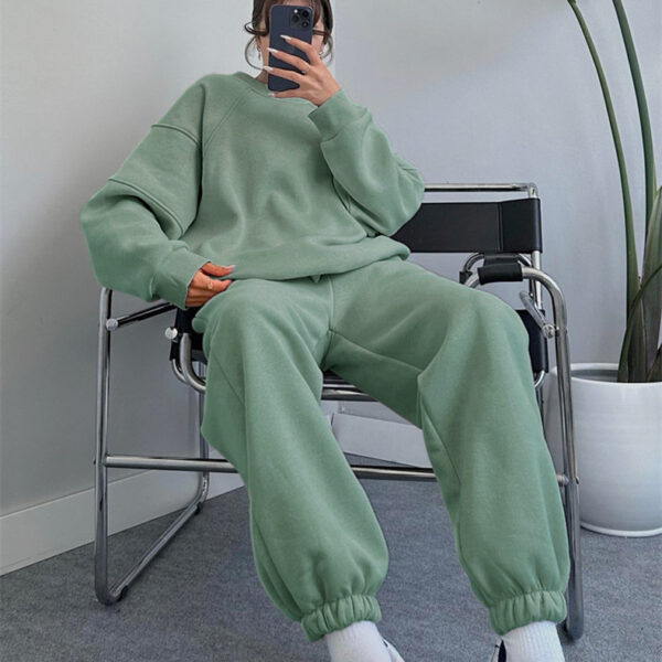 Solid Color Round Neck Long Sleeve Sweatshirt Women's Fashion Casual Loose Pants Suit