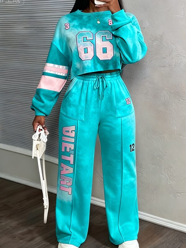 Printed Casual Cropped Sweatshirt And Wide-leg Pants Set